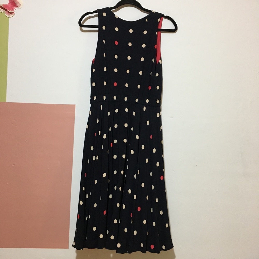 Anthropologie Black Polka Dot Midi Dress with Red Accents - Picture 10 of 16